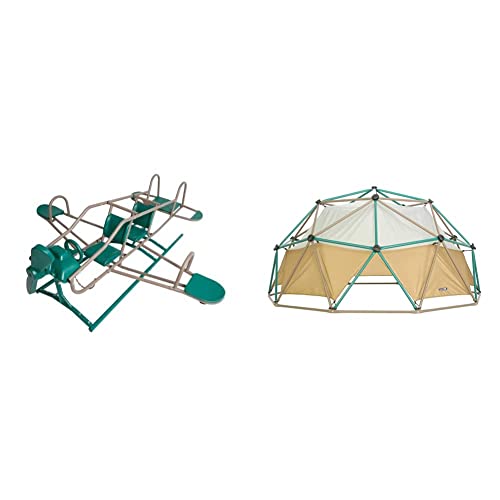 Lifetime Ace Flyer Airplane Teeter Totter - Earthtone (90135) & Geometric Dome Climber With Attachable Canopy, Earth Tone, 10' Wide X 5' High, 60-Inch (90612) #TOP22