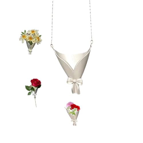 Climount Wearable flowers earrings Diy flower bouquet necklace Vase chain for insert real or dried flowers Handmade customized gifts (1pcs necklace one size)