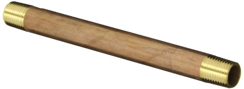 Anderson Metals 38300 Red Brass Pipe Fitting, Nipple, 1/4