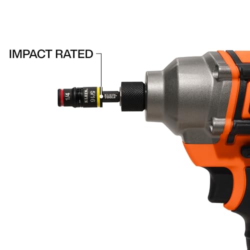 Image of Klein Tools 32931 3-in-1 SAE Impact Socket Set, 1 Flip Socket with 1 /4 and 5 /16 Nut Driver Sizes and 1 /4-Inch Bit Holder, Impact Rated 2-Inch Shaft