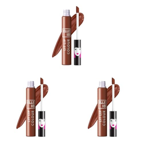 Image of Elle 18 Lit Lip, Matte Finish, Nutty Latte, 16 hrs Long Lasting Liquid Lipstick, Smudge and Transfer Proof Lipstick, One-stroke application, Quick Drying | 5.6 ml (Pack of 3)