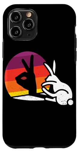 Carcasa para iPhone 11 Pro Figura de conejo de mano de conejo, marioneta de sombra vintage retro