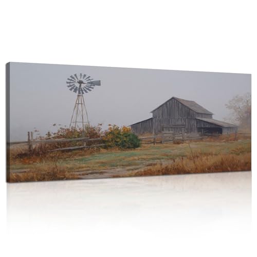 Canvas Wall Art Painting Rustic Farmhouse Wooden Country Windmill Meadow
