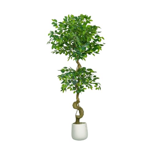 5FT Artificial Ficus Tree,Large Fake Tree with White Planter, Tall Faux Ficus Tree with Lifelike Leaves and Realistic Trunk, Artificial Plants Indoor for Décor Home Office Living Room