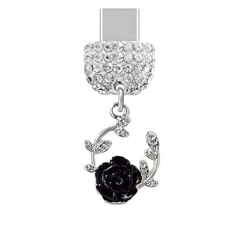 Petite guirlande avec fleur rose anti-poussière Type-C en cristal noir