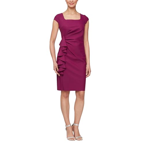 Image of Alex Evenings Women's Slimming Short Sheath 3 /4 Sleeve Cocktail Dress, Wedding Guest
