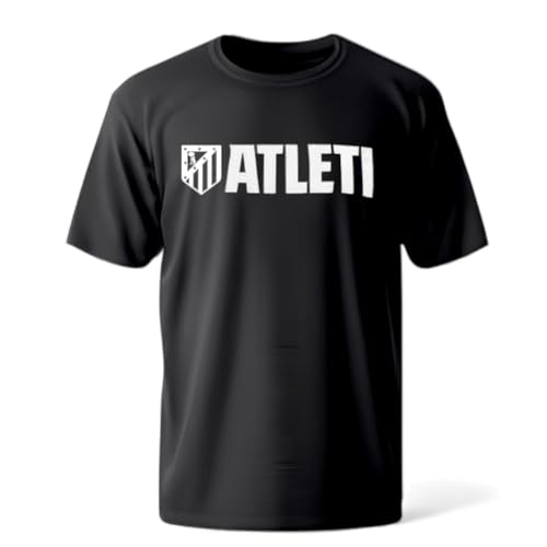 Camiseta Negra Atleti con diseño Minimalista y Escudo en Blanco, Ideal para Uso Diario y Aficionados colchoneros. (FR/ES, Letras, M, Regular, Regular, Negro)