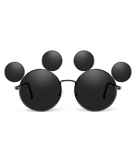 Mouse Ears Sunglasses for Women Men, Black Cartoon Sun Glasses with Case, Theme Park Accessories, UV Protection2