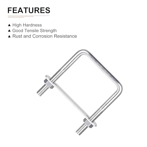 Image of DTGN M8x60x80mm(ThreadxWxL) Square U Bolt - 2Pack - Good for Trailer Pipe Replacement Parts - 304 Stainless Steel U Shape Bolts