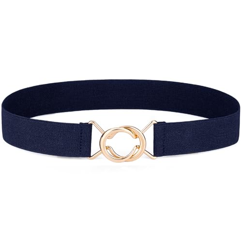 Elastic Belts for Women, Black Waist Belt for with Gold Buckle for Jeans Dresses
