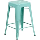 Flash Furniture High Backless Mint Green Indoor-Outdoor Counter Height Stool
