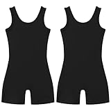 LUOUSE 2 Pack Skinny Girls Gymnastics Leotards Toddler Scoop Neck With Shorts, Little Kids Slim Dancewear Workoutwear Unitards Biketards Black 10-11 Years