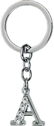 Alphabet Letter Metal Keychain With Crystal Stones, Boys Girls Men Women Gift Keyrings (Letter A) - Multicolor