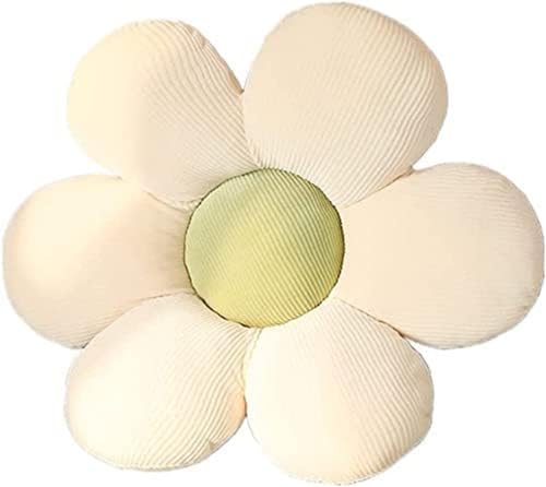 Jackcsale Flower Shaped Pillow, Soft Daisy Pillow Flower Floor Seating Cushion Pillow for Teens Girls Cute Room Decor Flower Pillow for Reading Sofa Bedroom Living Room (Beige+Green, 15.7”)