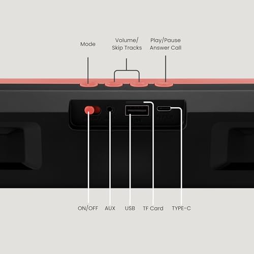 Image of OOGE Vibebox 7000 Bluetooth Speaker, 15W Portable Wireless Speaker with TWS Connection, Type-C Charging, AUX Input, FM Radio, USB & TF Card Support, 8H Playtime (Movie,Music Modes) (Red)