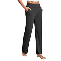 Pantalon Yoga Femme Fluide Elegant Taille Haute Bouton Jambes Droites Palazzo Été Casual Confortables Jambe Larges Élastique Travail Décontracté Pantalons avec Poches Pantalon Noir Femme Fluide