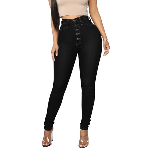 KUNMI Womens Curvy High Waist Stretch Butt Lifting Skinny Colombian Jeans Black