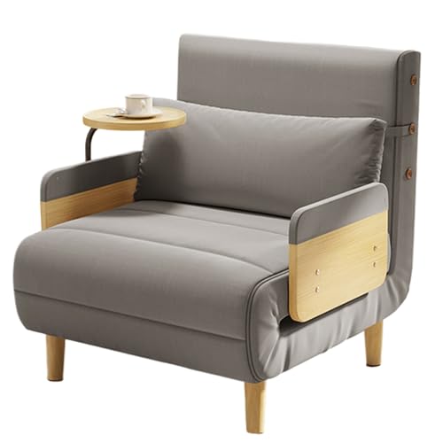 Sillon Cama 1 Plaza Plegable Sofá Cama Convertible la Bandeja de Madera Desmontable 3 en 1 con Respaldo Ajustable en 6 Posiciones para Oficina Dormitorio Salón(Gray)