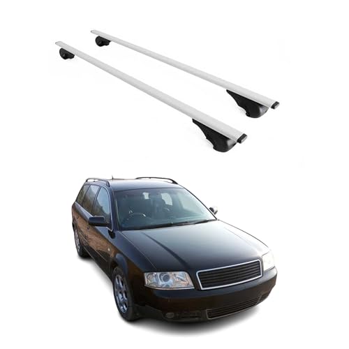 OMAC Barras portaequipajes básicas compatibles con Audi A6 C4 4A C5 4B Avant Allroad 1994-2005, metal, 75 kg, plata, 2 piezas, para portabicicletas, cajas de techo, portaesquís, con cerradura