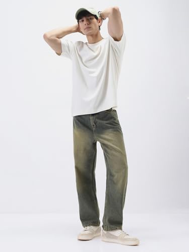 Image of Urbano Fashion Men's Loose Baggy Fit Heavy Washed Jeans Non-Stretchable