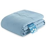 クモリ(Kumori) 肌掛け布団 シングル 夏用 超軽量 薄手 肌ふとん 【帝人TEIJIN中わた】 洗いざらし加工 やわらか 通気速乾 洗える 掛け布団 冷房対策 肌掛け キルトケット 140X190cm ライトブルー