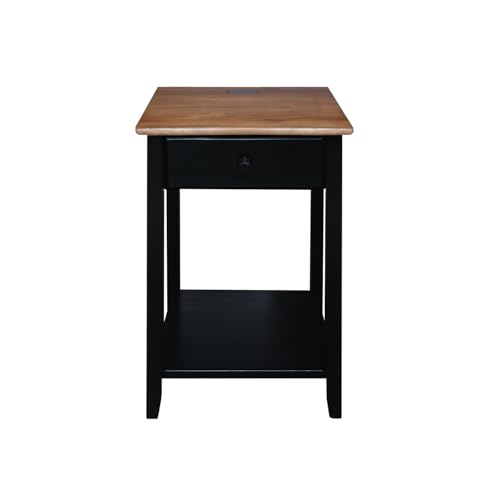 Casual Home Owl Night Stand with USB Port Charging Station and Drawer, 17.5" W x 14.25" D x 24.5" H, Walnut Black