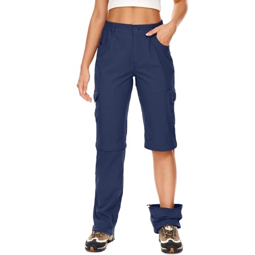 Image of Faysfad Women's Convertible Zip Off Hiking Trousers Lightweight Quick Dry UV Protection Cargo Joggers Waterproof Walking Trekking Camping Pants with Multiple Pockets (2193,Blue,16)