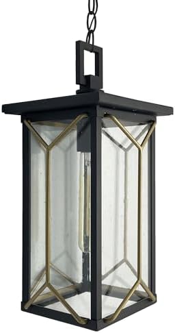 Minka Lavery 72804-727 Hillside Manor Clear Seeded Glass Chain Hung, 1-Light 60 Watt, 17" H x 8" W, Sand Coal & Honey Gold