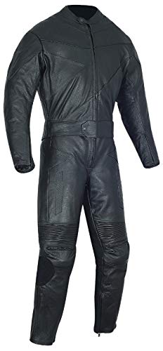 2Pc Motorbike Motorcycle New Black Racing Cowhide Leather Track Bikers Suit CE Approved Protection All Sizes (MED)
