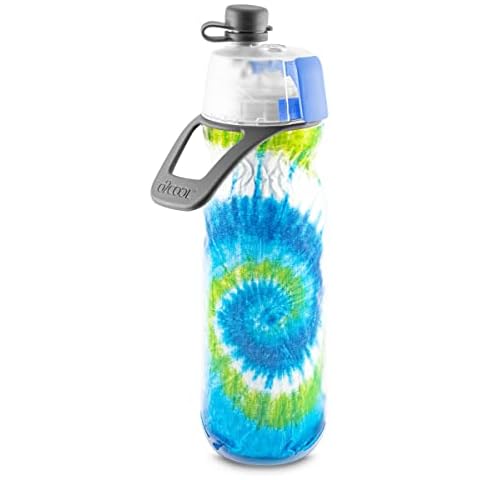 O2COOL Mist 'N Sip Misting Water Bottle 2-in-1 Mist And Sip Function With No Leak Pull Top Spout Sports Water Bottle Reusable Water Bottle - 20 oz (Tie Dye Blue) Cover