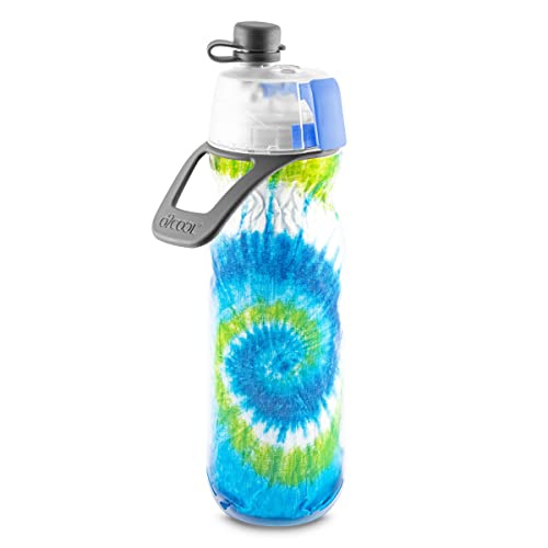 O2COOL Mist N Sip Misting Water Bottle 2-in-1 Mist And Sip Function With No Leak Pull Top Spout Reusable Sports Water Bottle - 20 oz (Tie Dye Blue)