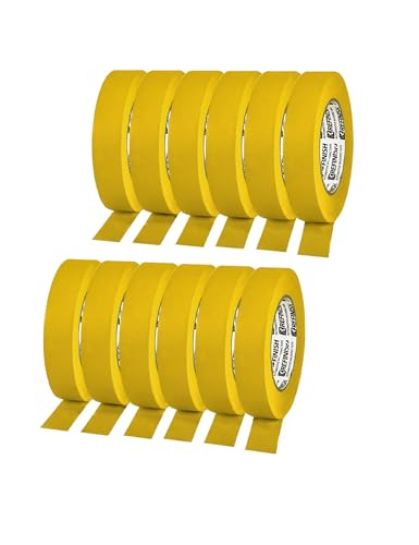 Image of KREFINISH Painters Tape for Cars Vehicles Paint Tape Auto Body Yellow Masking Tape Heat Resistant Automotive Removable No Residue Painting Tape Bulk Set for Paint Booth, 0.94in-60 yards /12rolls