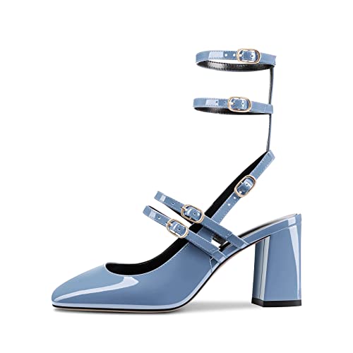 Castamere Women Chunky Block Mid Heel Square Toe Slingback Gladiator Pumps Wedding Prom 2.6 Inches Heels2