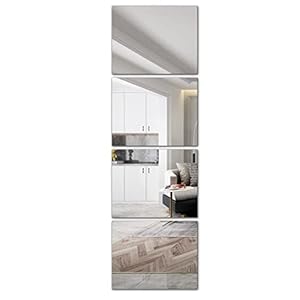 PETAFLOP 4PCS 27×35 cm Mirror Tiles Full Length, Self Adhesive Wall Mirrors for Home Gym Bedroom Living Room Dorm