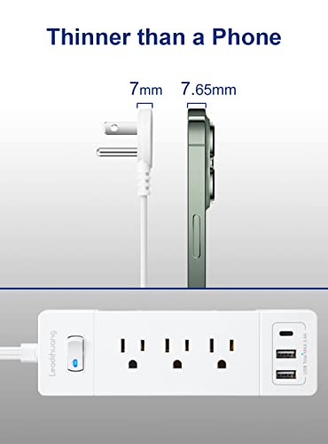 1875W Power Strip Ultra-Flat Plug Extension Cord With Usb C Ports, Surge Protector Power Strip With 3 Usb 3 Ac Outlet, Mountable Flat Extension Cord 5 Ft With Phone Stand For Kitchen, Home And Office #TOP3