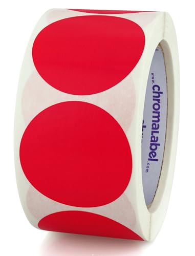 ChromaLabel 2 Inch Round Colored Stickers, Permanent Sticky Dots Color Coding Labels, Ideal Colored Dot Stickers for Arts and Crafts - 500 Sticker Dots per Roll, Red Sticker Labels