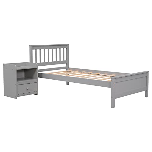 Citylight Twin Size Platform Bed With A Nightstand, Wooden Twin Bed Frame With Headboard And Footboard For Kids, Teens, Adults, No Box Spring Required (Twin, Gray) #TOP7