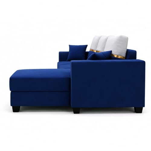 Image of Furny Arvea 4 Seater Fabric RHS L Shape Sofa Set (Blue) | Soft Velvet Fabric | Modern Design | Comfortable Seating | Living Room Furniture