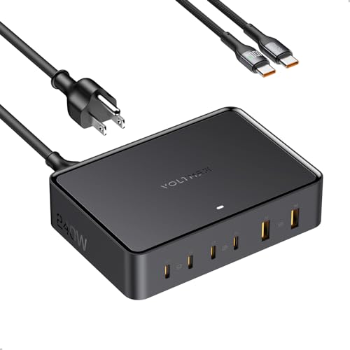 VOLTME 240W 6-Ports USB C Charger GaN PD140W Super Fast Charging Station & 4ft Cable & AC Cord for iPhone 15 14 Max iPad MacBook Pro Air Samsung Galaxy S24 Pixel Android Type-C Laptops
