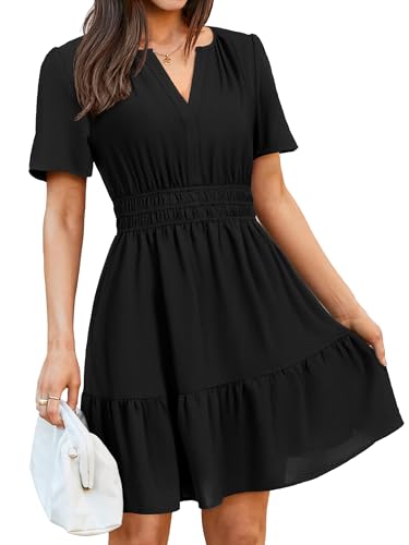 Image of Simplee Womens Casual Summer Dresses 2026 V Neck Short Sleeve Empire Waist Flowy A Line Ruffle Tiered Mini Sundress