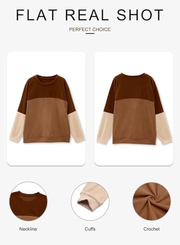 KISSMODA Women's Casual Long Sleeve Sweatshirt Color Block/Solid Crewneck Corduroy Pullover Cute Tops