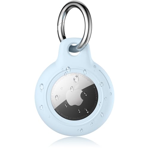 AirTag ケース防水 対応アップル キーホルダー 全面保護 耐衝撃 擦傷防止 軽量 傷や衝撃に強いエアタグ GPSトラッカー ケース 財布/荷物/鍵/犬の首輪用 (ライトブルー)