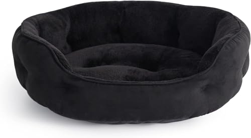 Image of Velvet Dog Bed Washable Cat Beds for Indoor Cats and Puppy, Black Dog Bed Sofa for Dogs,Gift for Dogs and Cats,Round Bed.