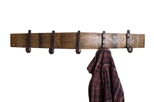 Wine Barrel Coatrack with Bent Railroad Spike Hooks