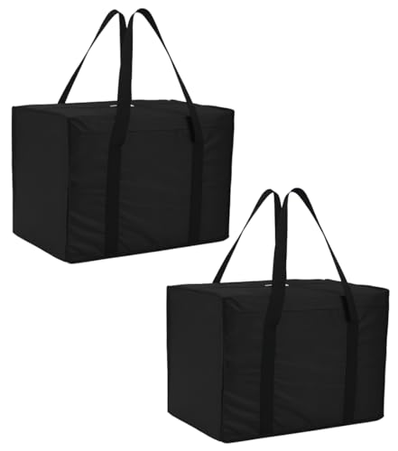 Image of Heart Home 2 Pcs Nylon Under Bed Organizer Storage Bag for Clothes, Toys and Stationery | Foldable Garment Organizer for Wardrobe with Zipper & Handles | Closet Storage Bags | Black