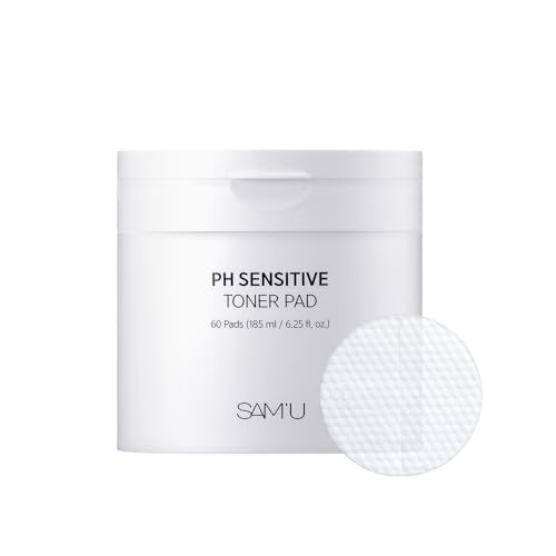 SAM’U PH Sensitive Toner Pad – Splitable Dual-Textured Vegan Facial Exfoliating Pads with Hyaluronic Acid & Panthenol for Daily Hydration & Soothing - Korean Skin Care (60 Pads)