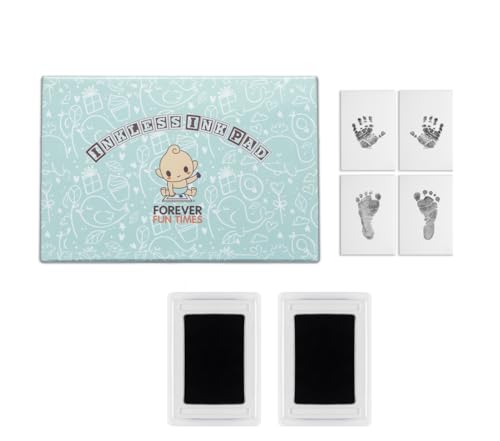 Image of No-Touch Inkless Baby Hand and Footprint Kit | Painless Perfect Prints Without a Drop of Ink on Your Child | Quick and Easy Two-Step Inkless Print Kit | Baby Safe Ink Pad (Black 2 Pads)