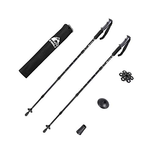 Hewolf par de Bastones de Senderismo Bastones de Trekking Negros Bastones telescópicos portátiles Plegables Bastones de Trekking Ajustables de Aluminio Ligero con Mango de Espuma para Trekking