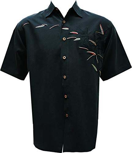 Bamboo Cay Men's Bamboos on The Loose, Tropical Style Embroidered Camp Shirt, Black