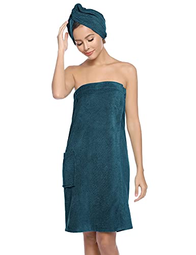 Women Robe Dress with Strong Sticke Closure Quick-Dry Shower Spa Body Wrap Cover Up M